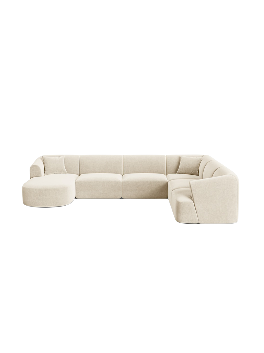 
7-Seater Designer Panoramic Sofa "Campi" - Light Beige Velvet / Long side right