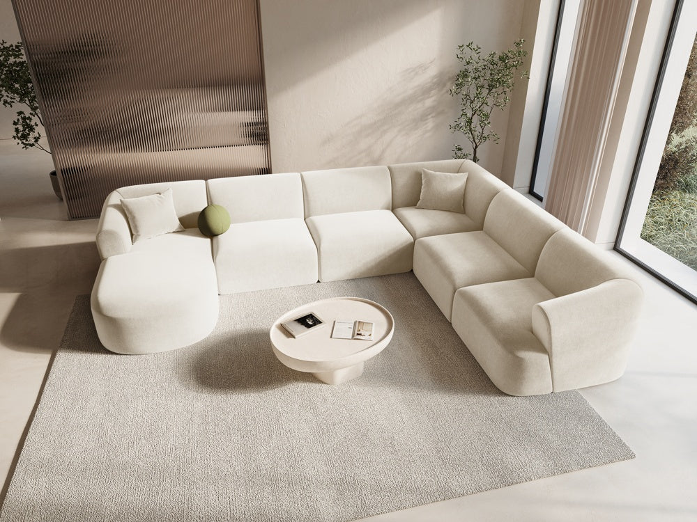 
7-Seater Designer Panoramic Sofa "Campi" - Light Beige Velvet / Long side right