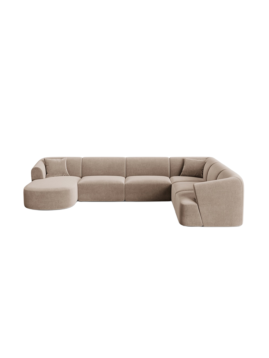 
7-Seater Designer Panoramic Sofa "Campi" - Velvet Beige Dark / Long side right