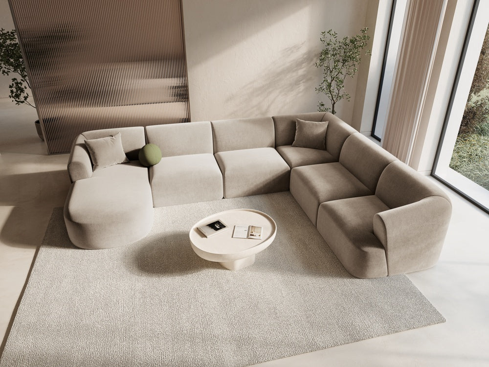 
7-Seater Designer Panoramic Sofa "Campi" - Velvet Beige Dark / Long side right