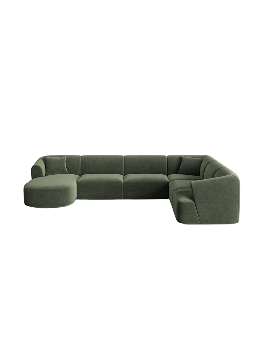 
7-Seater Designer Panoramic Sofa "Campi" - Velvet Green / Long side right