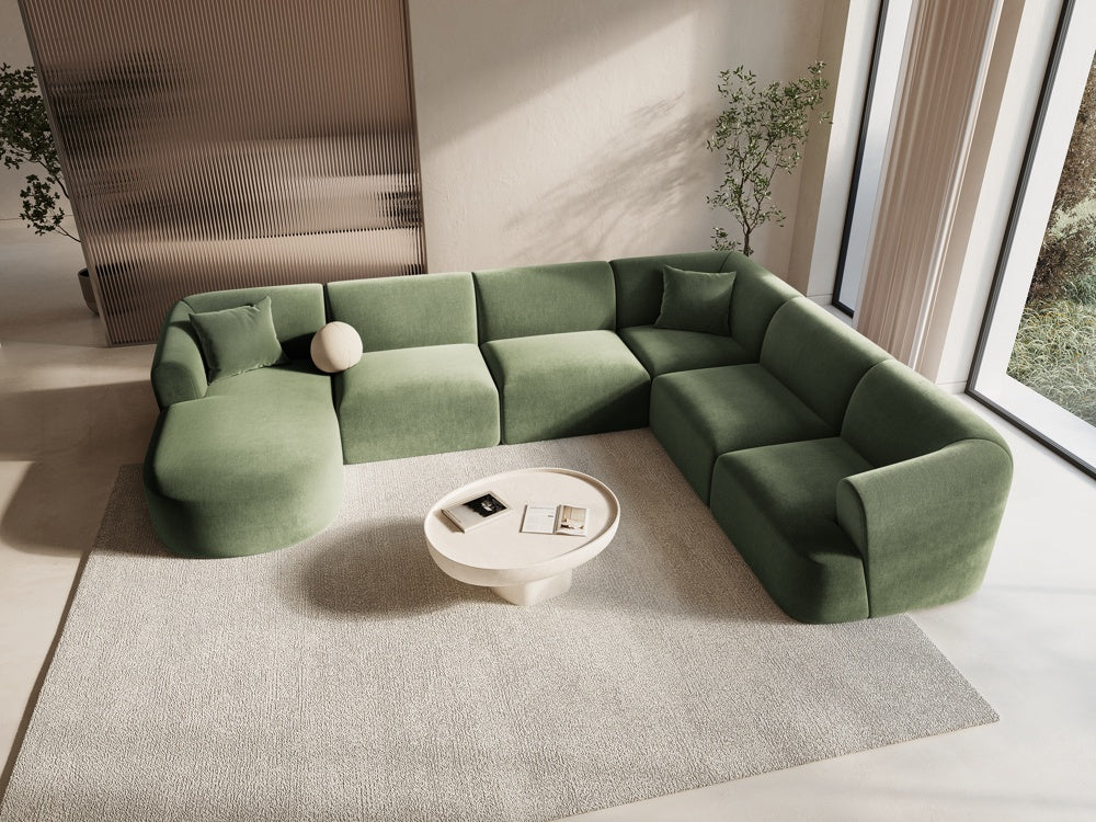 
7-Seater Designer Panoramic Sofa "Campi" - Velvet Green / Long side right