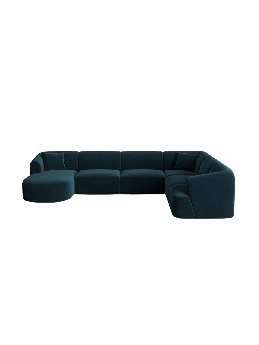 
7-Seater Designer Panoramic Sofa "Campi" - Dark petrol velvet / Long side right