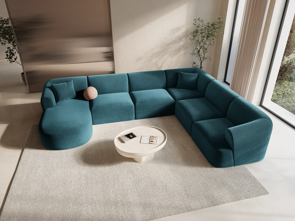 
7-Seater Designer Panoramic Sofa "Campi" - Dark petrol velvet / Long side right