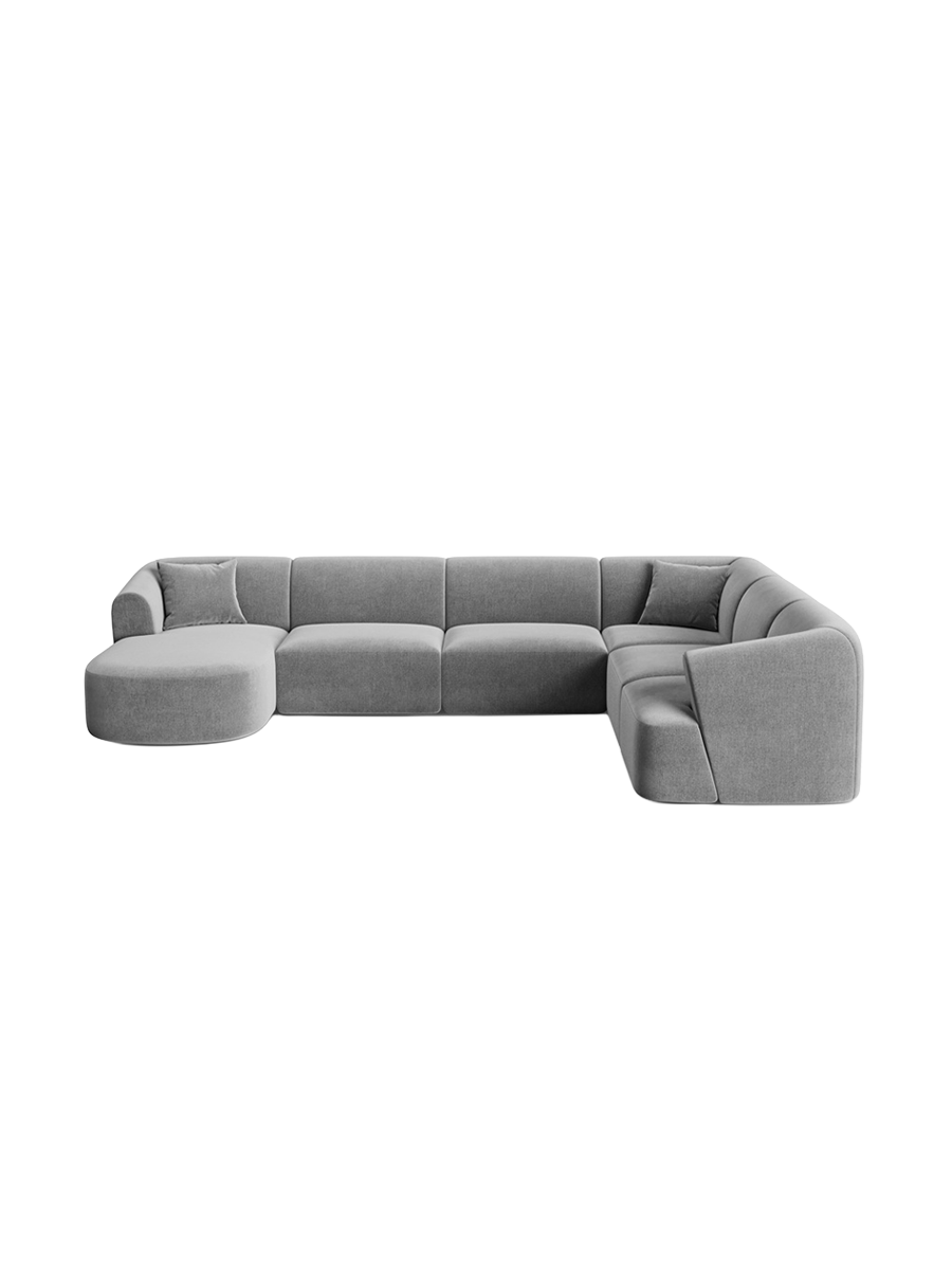 
7-Seater Designer Panoramic Sofa "Campi" - Velvet Grey / Long side right