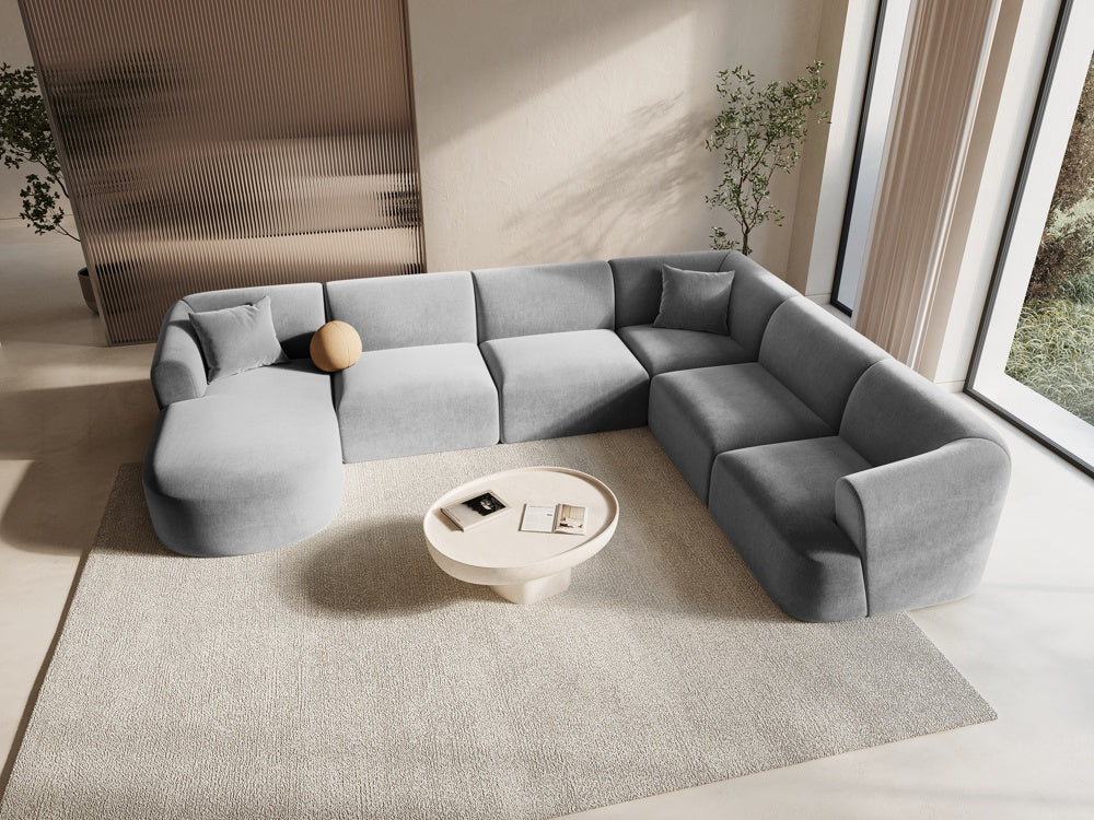 
7-Seater Designer Panoramic Sofa "Campi" - Velvet Grey / Long side right