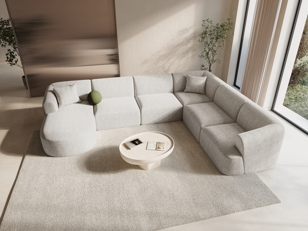 
7-Seater Designer Panoramic Sofa "Campi" - Structured Fabric Light Beige / Long side right