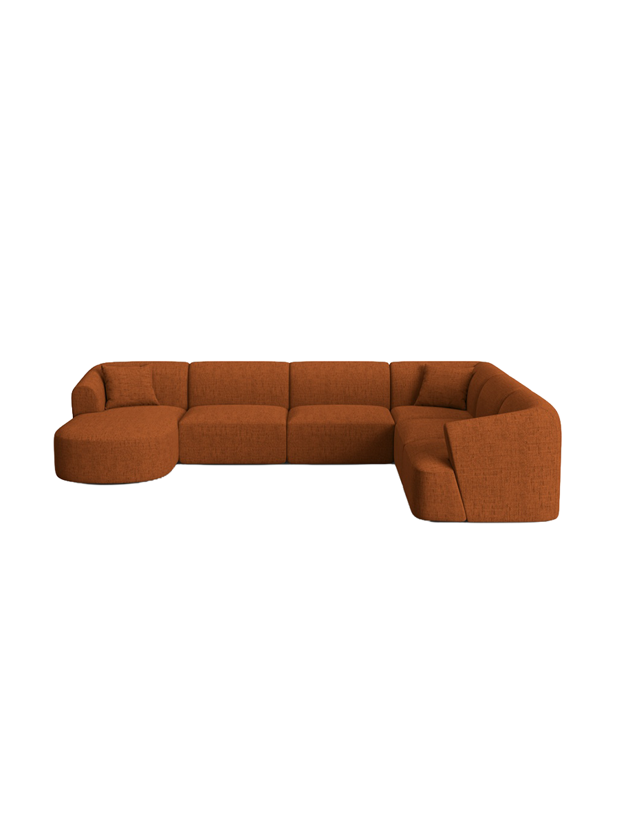 
7-Seater Designer Panoramic Sofa "Campi" - Upholstery fabric Brick / Long side right