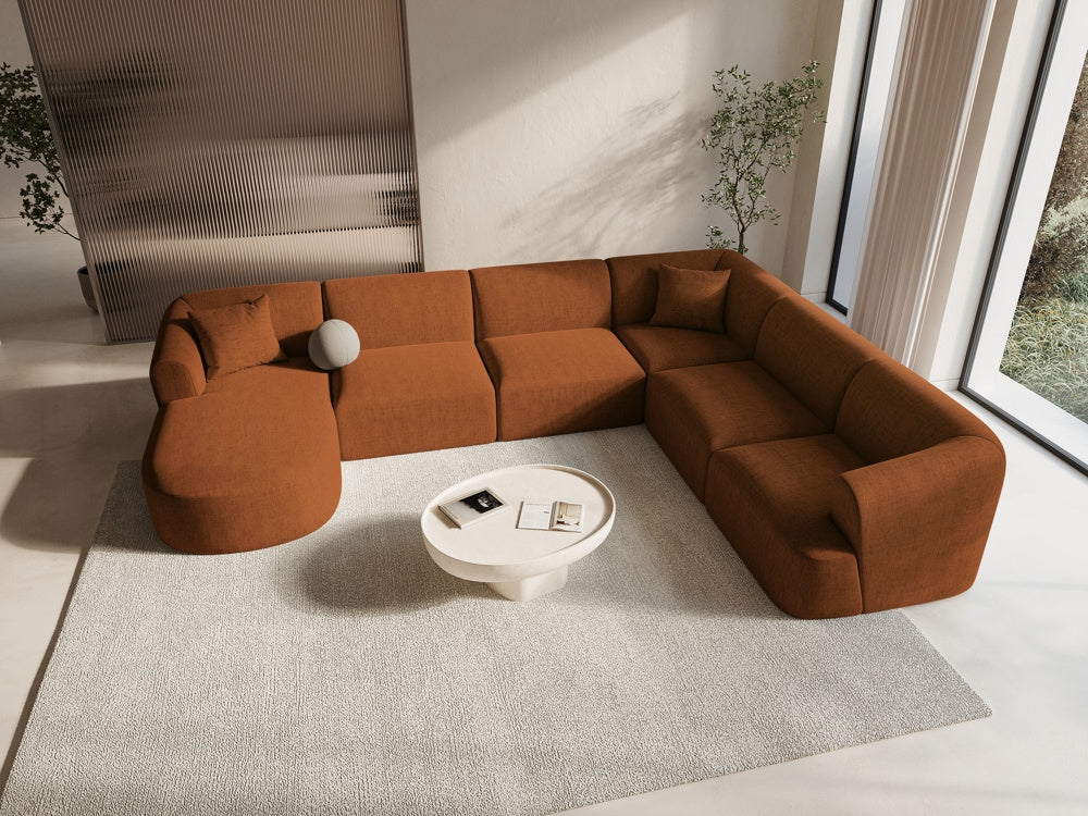 
7-Seater Designer Panoramic Sofa "Campi" - Upholstery fabric Brick / Long side right