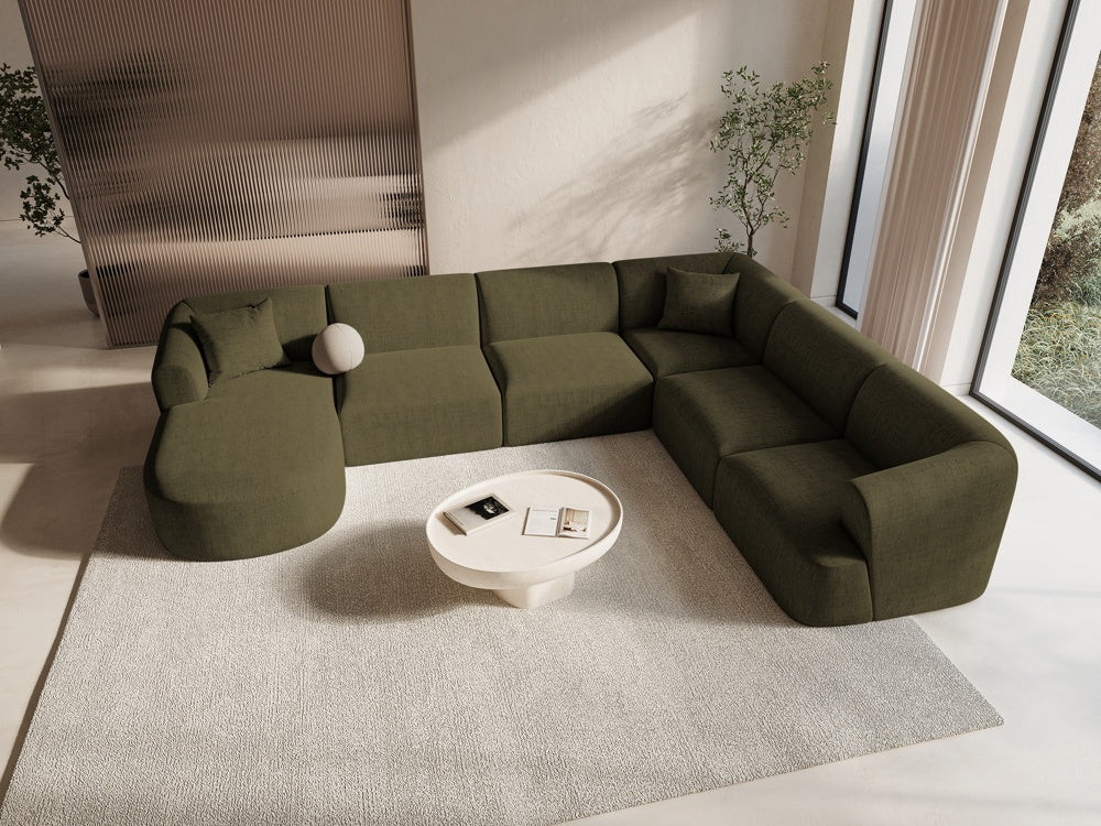 
7-Seater Designer Panoramic Sofa "Campi" - Textured Fabric Green / Long side right
