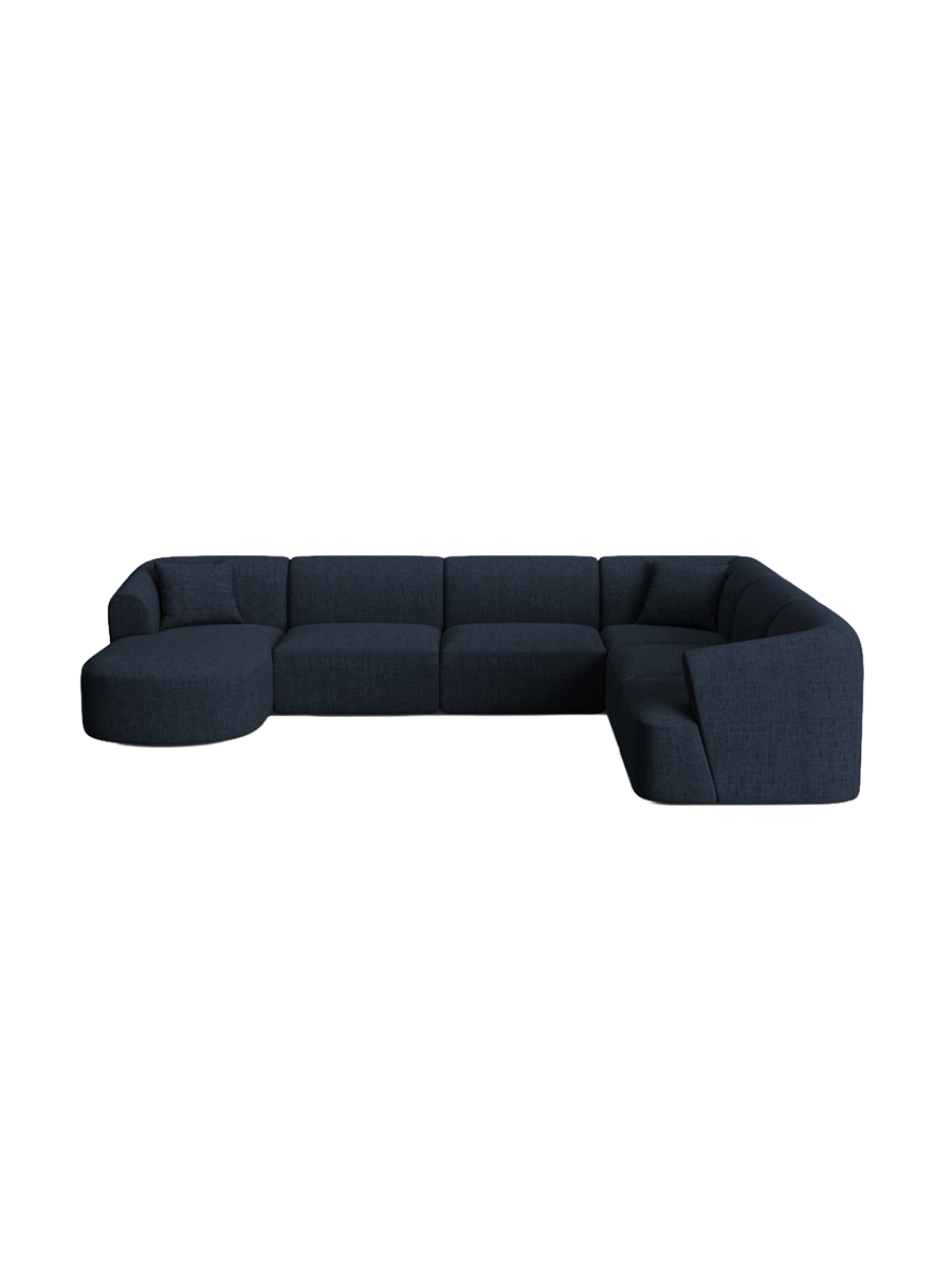 
7-Seater Designer Panoramic Sofa "Campi" - Structured Fabric Royal Blue / Long side right