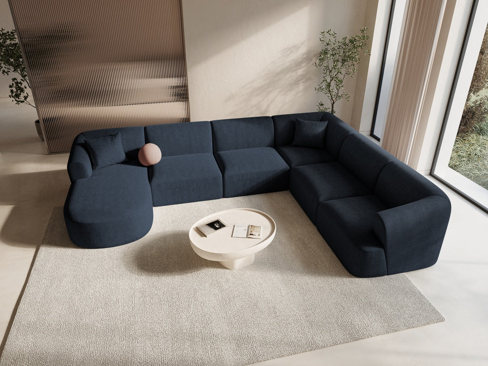 
7-Seater Designer Panoramic Sofa "Campi" - Structured Fabric Royal Blue / Long side right