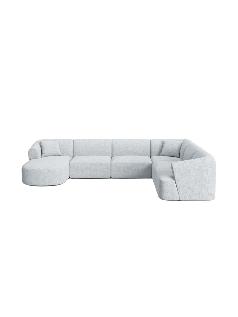 
7-Seater Designer Panoramic Sofa "Campi" - Structural Fabric Light Grey / Long side right