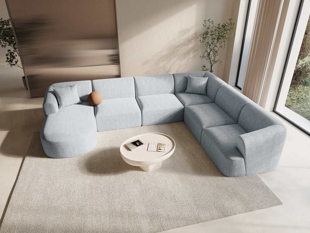 
7-Seater Designer Panoramic Sofa "Campi" - Structural Fabric Light Grey / Long side right