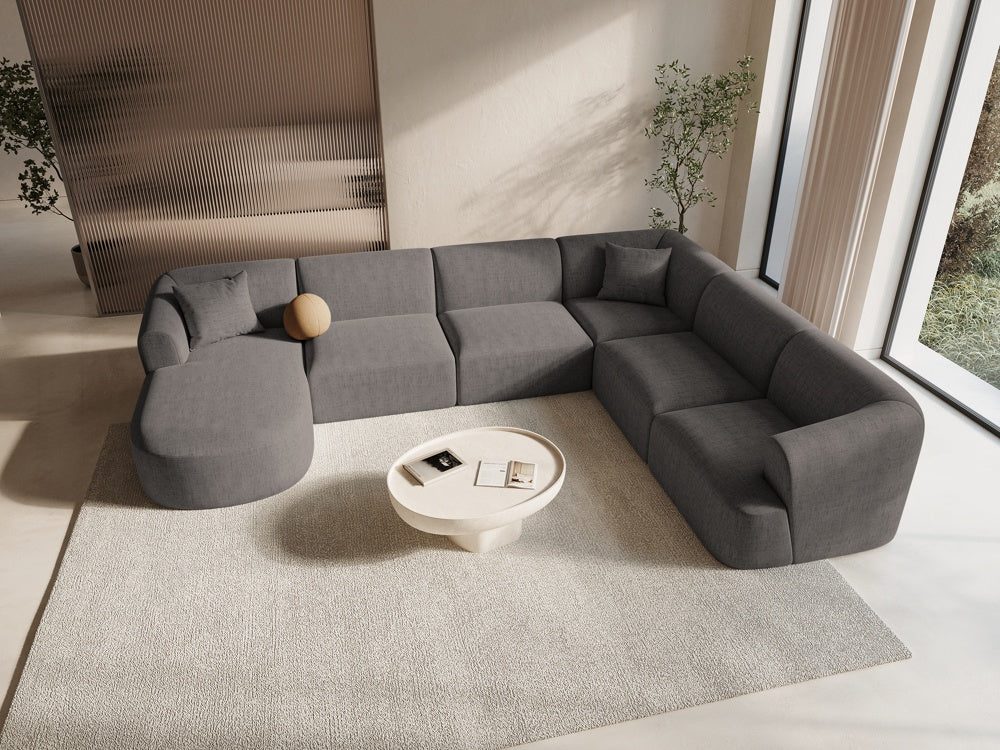 
7-Seater Designer Panoramic Sofa "Campi" - Textured Fabric Grey / Long side right