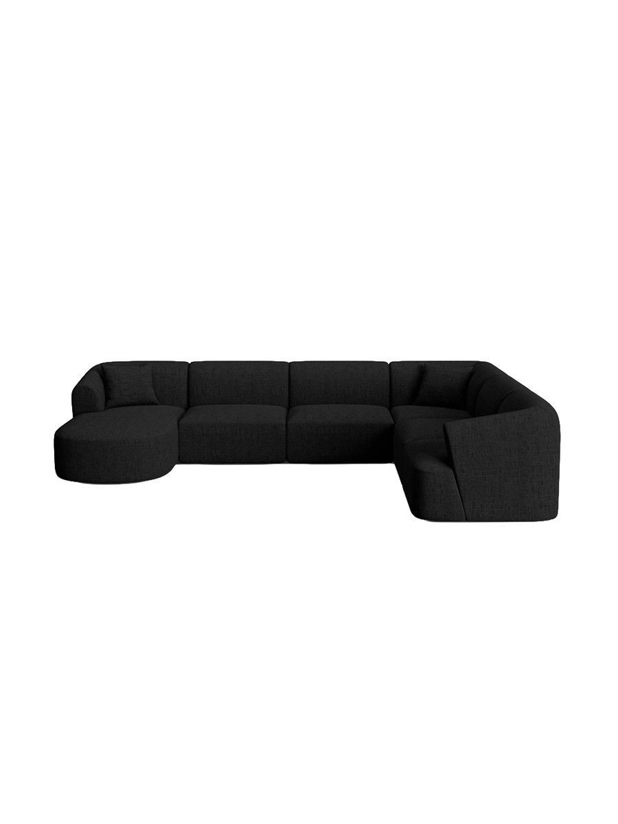 
7-Seater Designer Panoramic Sofa "Campi" - Textured Fabric Black / Long side right