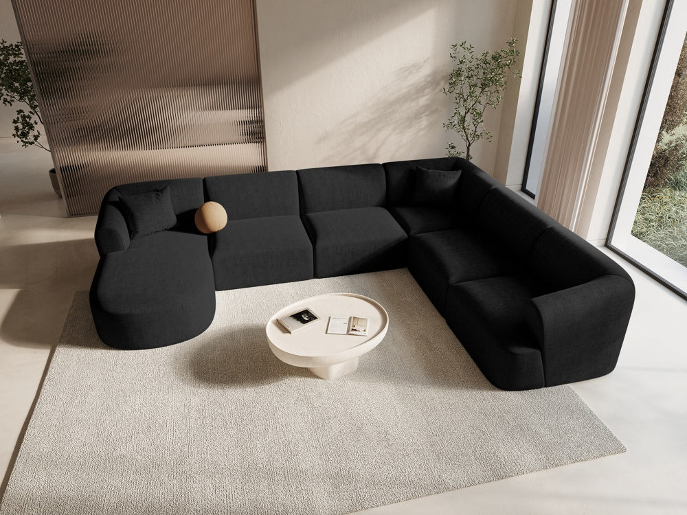 
7-Seater Designer Panoramic Sofa "Campi" - Textured Fabric Black / Long side right