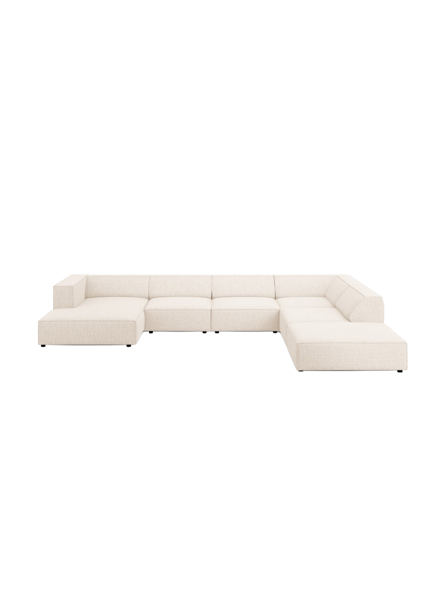 
7-seater designer panoramic sofa "Arendal" - Chenille Light Beige / Long side right