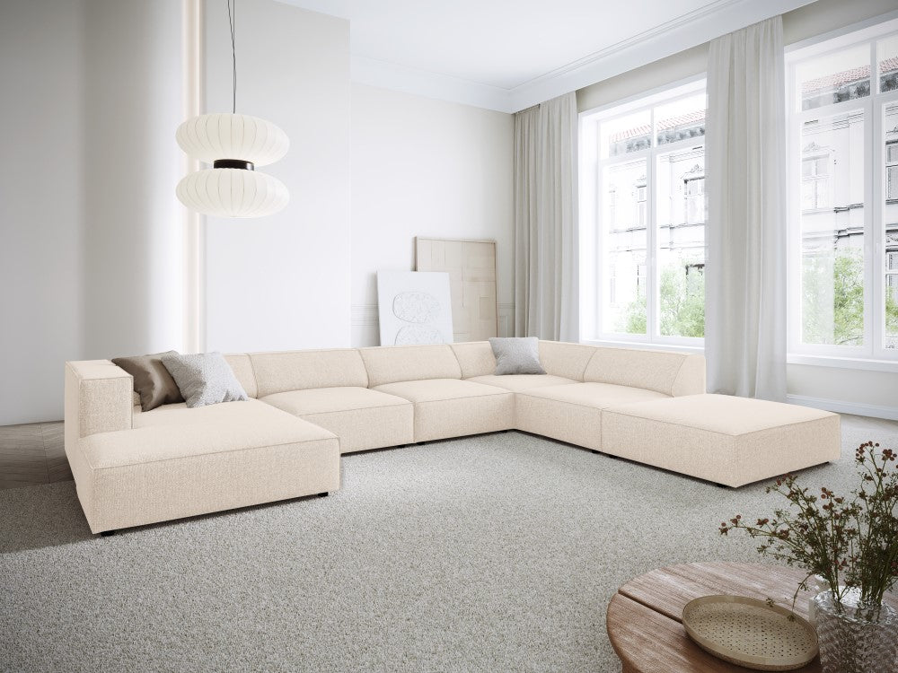 
7-seater designer panoramic sofa "Arendal" - Chenille Light Beige / Long side right