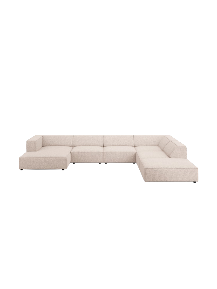 
7-seater designer panoramic sofa "Arendal" - Chenille Beige / Long side right