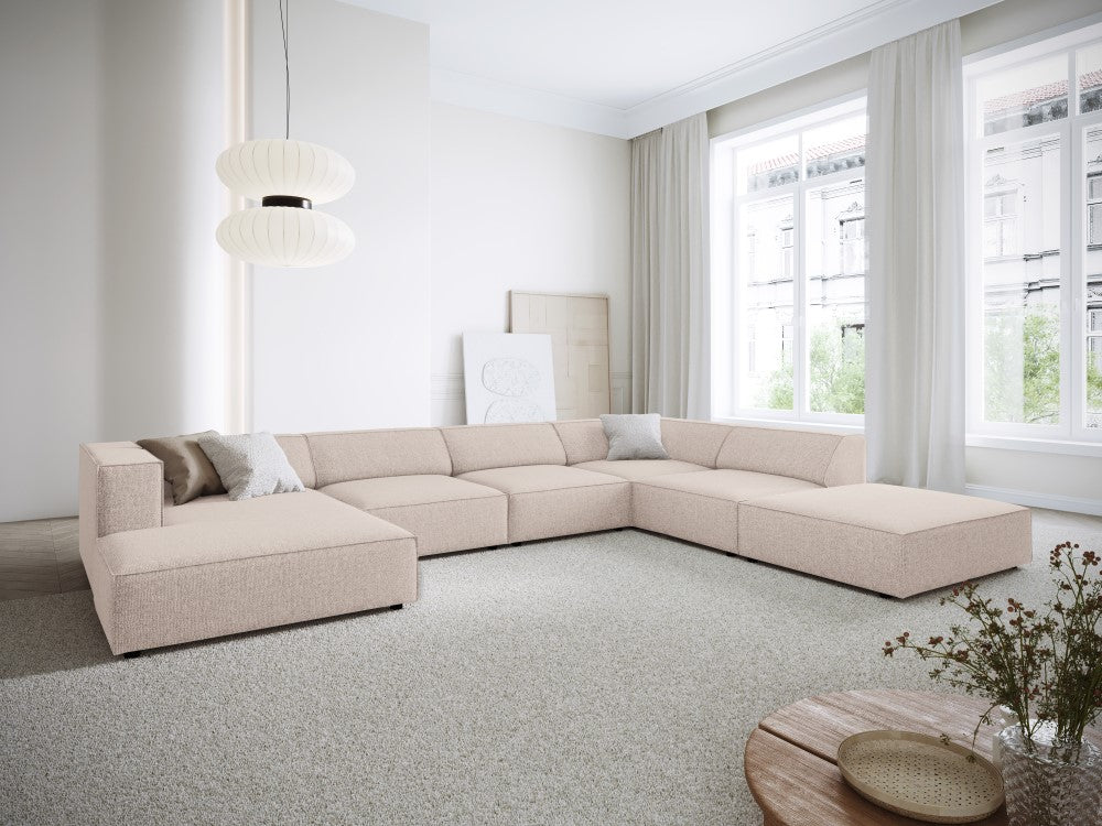 
7-seater designer panoramic sofa "Arendal" - Chenille Beige / Long side right