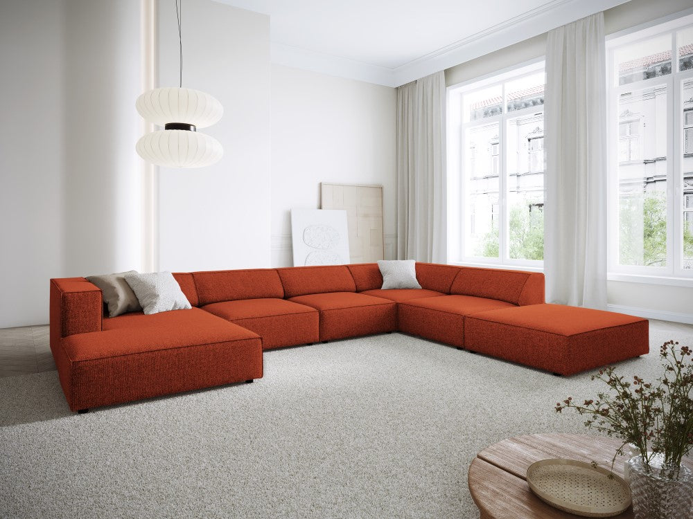 
7-seater designer panoramic sofa "Arendal" - Chenille Terracotta / Long side right