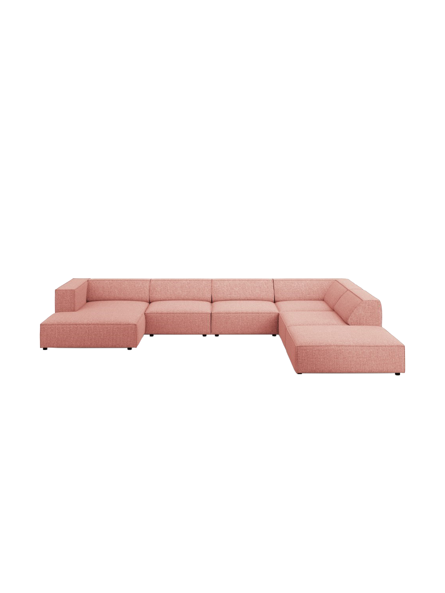 
7-seater designer panoramic sofa "Arendal" - Chenille Pink / Long side right