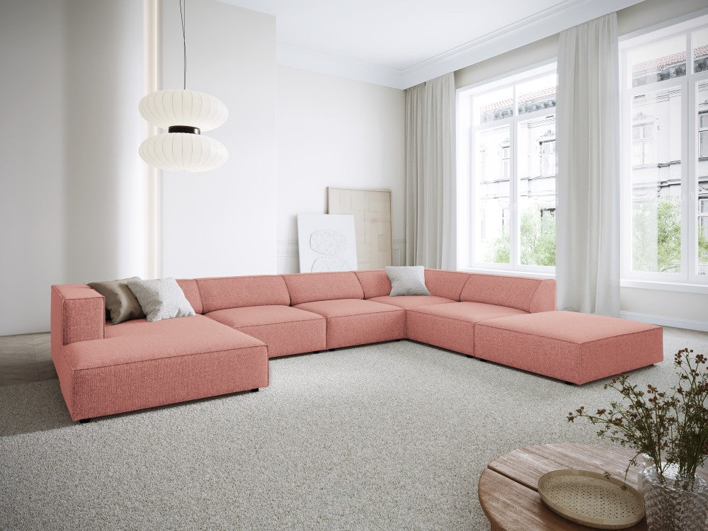 
7-seater designer panoramic sofa "Arendal" - Chenille Pink / Long side right