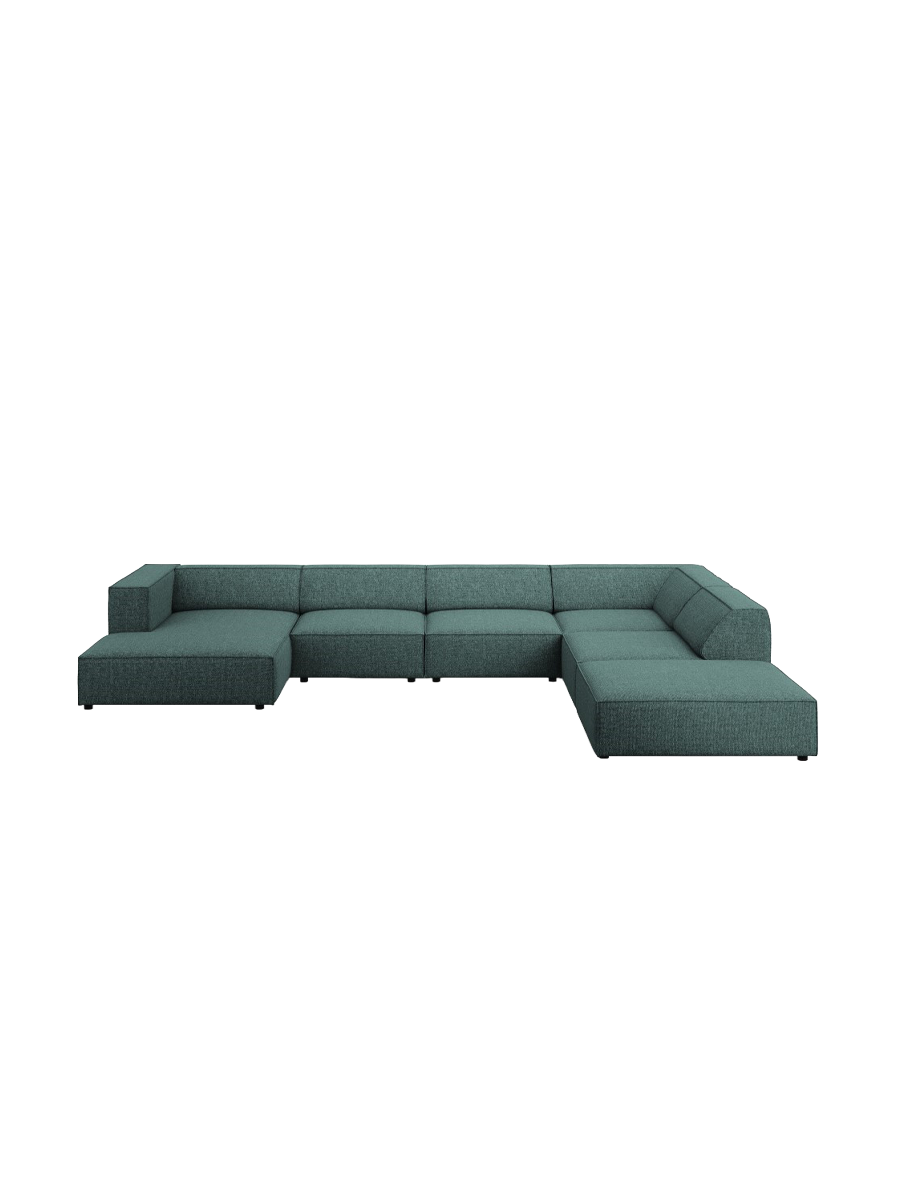 
7-seater designer panoramic sofa "Arendal" - Petrol Chenille / Long side right