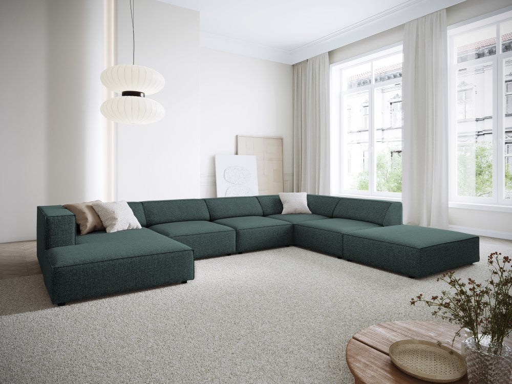 
7-seater designer panoramic sofa "Arendal" - Petrol Chenille / Long side right
