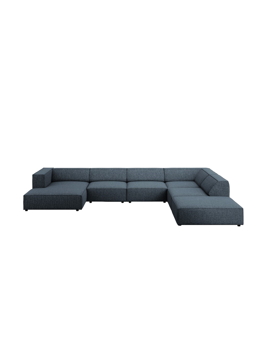 
7-seater designer panoramic sofa "Arendal" - Chenille Royal Blue / Long side right
