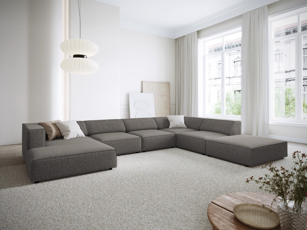
7-seater designer panoramic sofa "Arendal" - Chenille Grey / Long side right