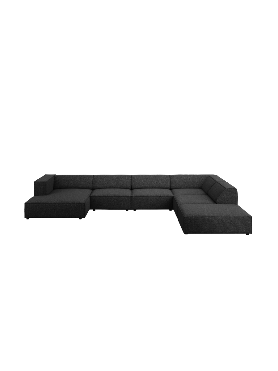 
7-seater designer panoramic sofa "Arendal" - Chenille Black / Long side right