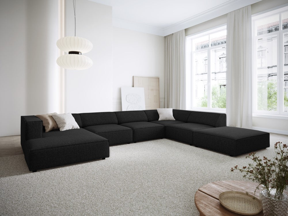 
7-seater designer panoramic sofa "Arendal" - Chenille Black / Long side right