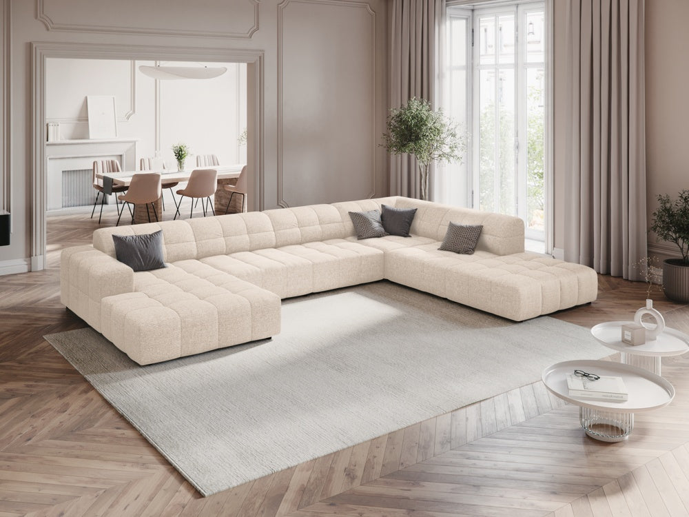 
7-Seater Designer Panoramic Sofa "Chicago" - Chenille Light Beige / Long side right
