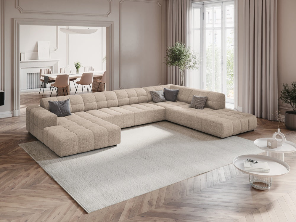 
7-Seater Designer Panoramic Sofa "Chicago" - Chenille Beige / Long side right