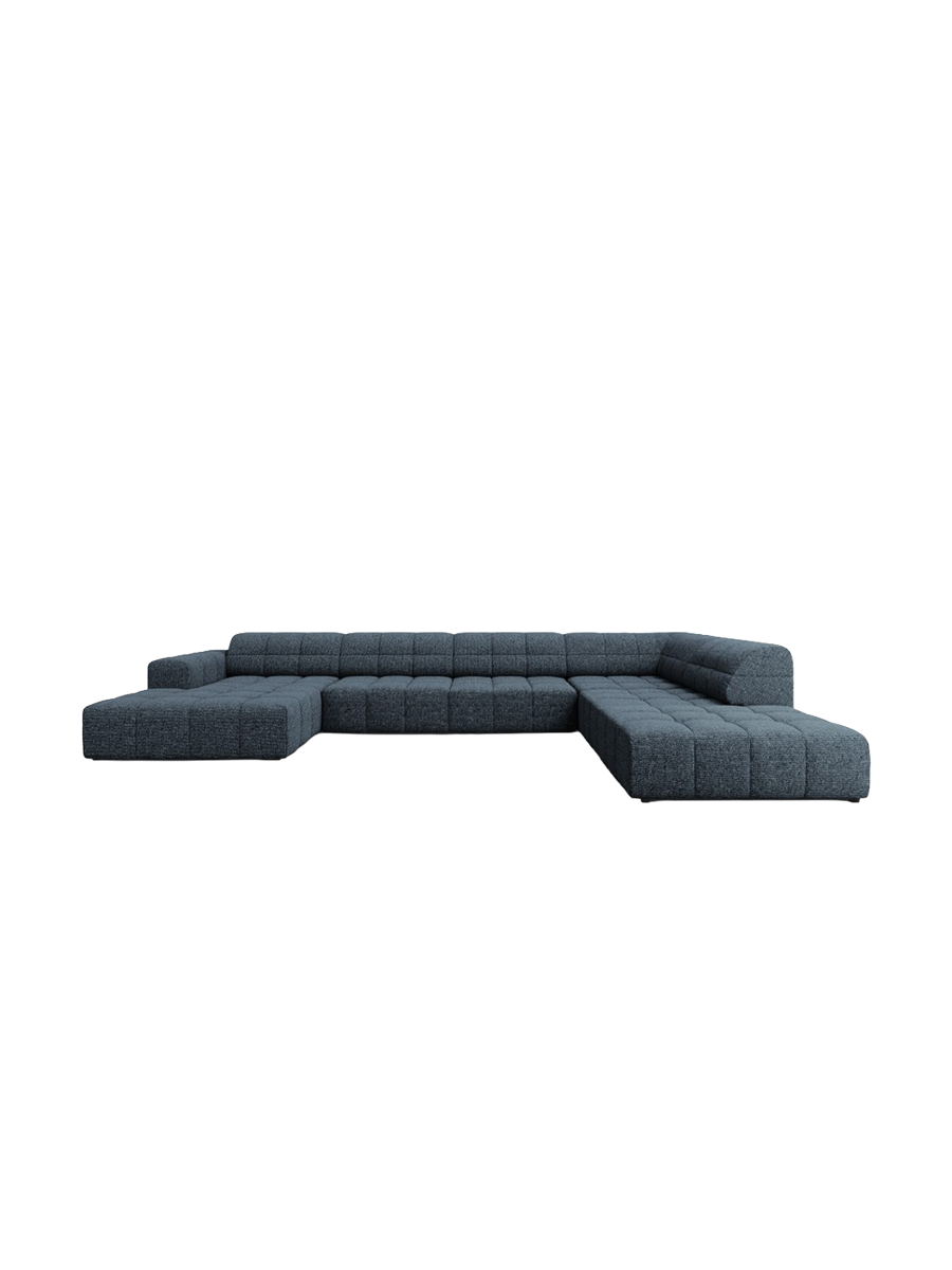 
7-Seater Designer Panoramic Sofa "Chicago" - Chenille Royal Blue / Long side right