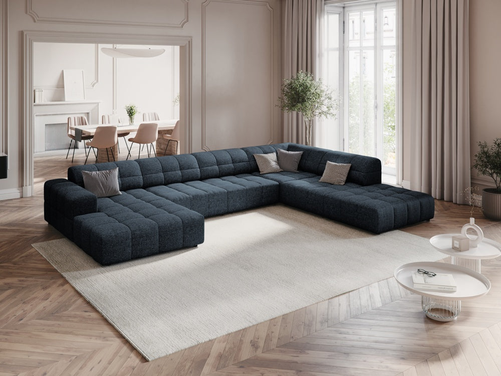 
7-Seater Designer Panoramic Sofa "Chicago" - Chenille Royal Blue / Long side right