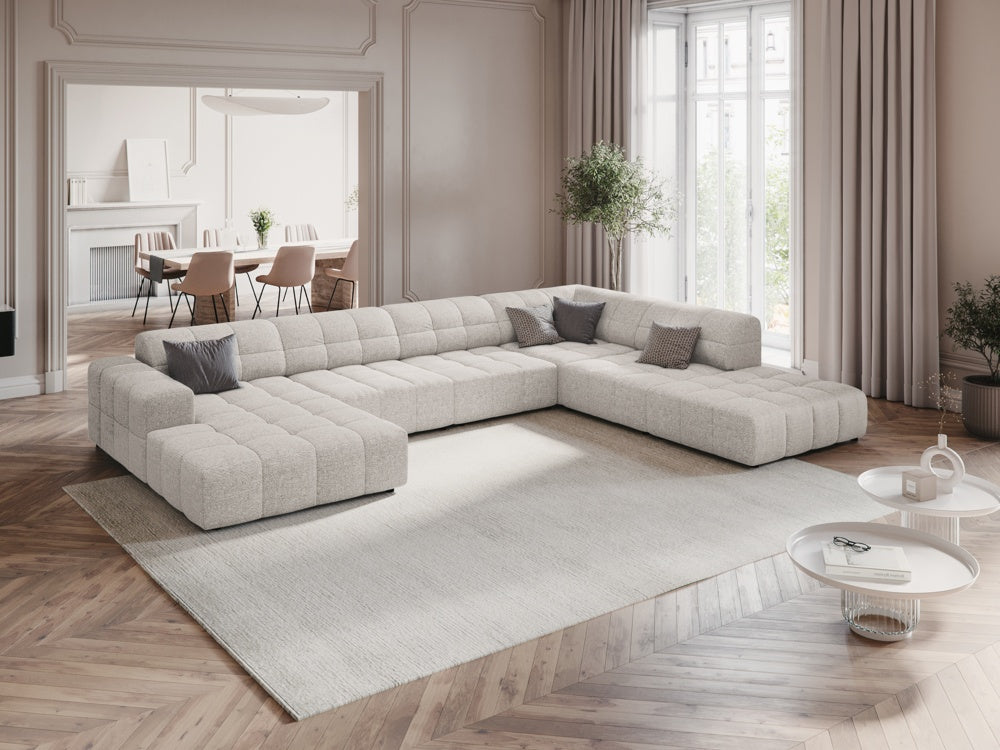 
7-Seater Designer Panoramic Sofa "Chicago" - Chenille Light Grey / Long side right