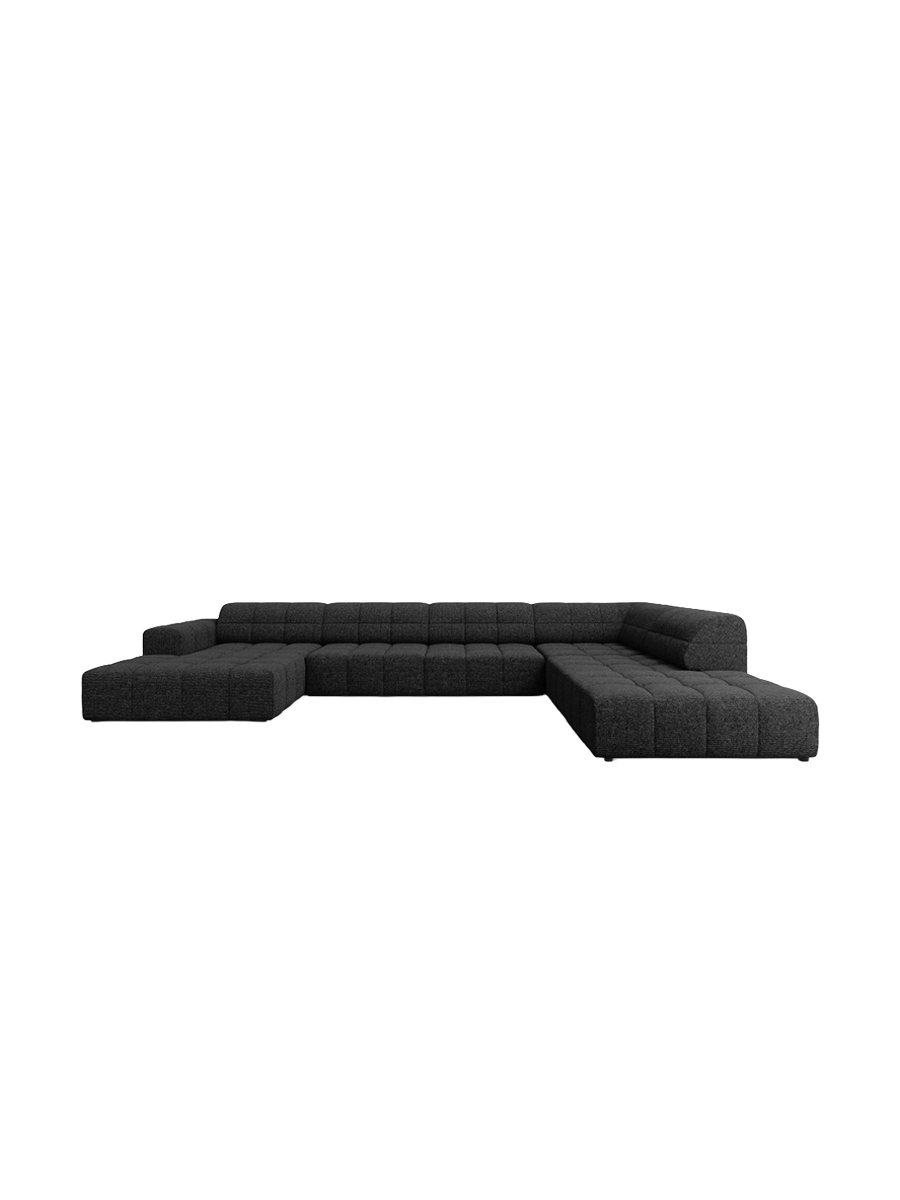 
7-Seater Designer Panoramic Sofa "Chicago" - Chenille Black / Long side right