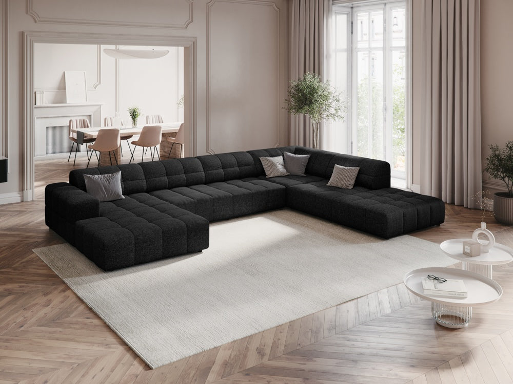 
7-Seater Designer Panoramic Sofa "Chicago" - Chenille Black / Long side right