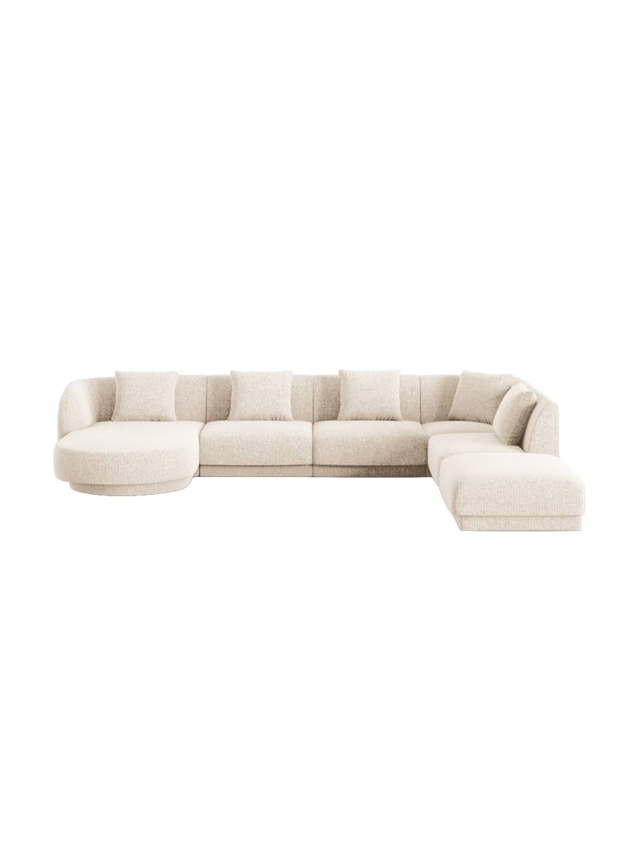 
6-Seater Designer Panorama Sofa "Tulum" - Chenille Light Beige / long side right