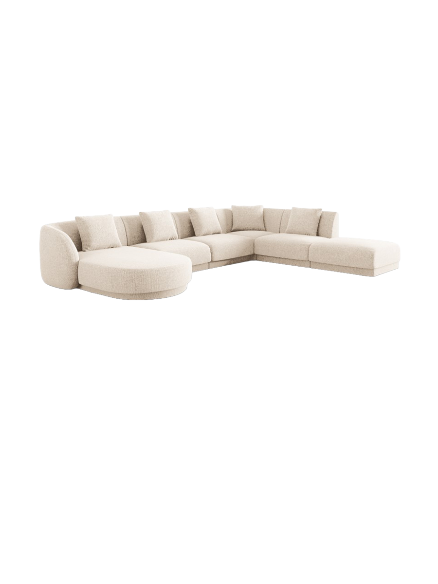 
6-Seater Designer Panorama Sofa "Tulum" - Chenille Light Beige / long side right