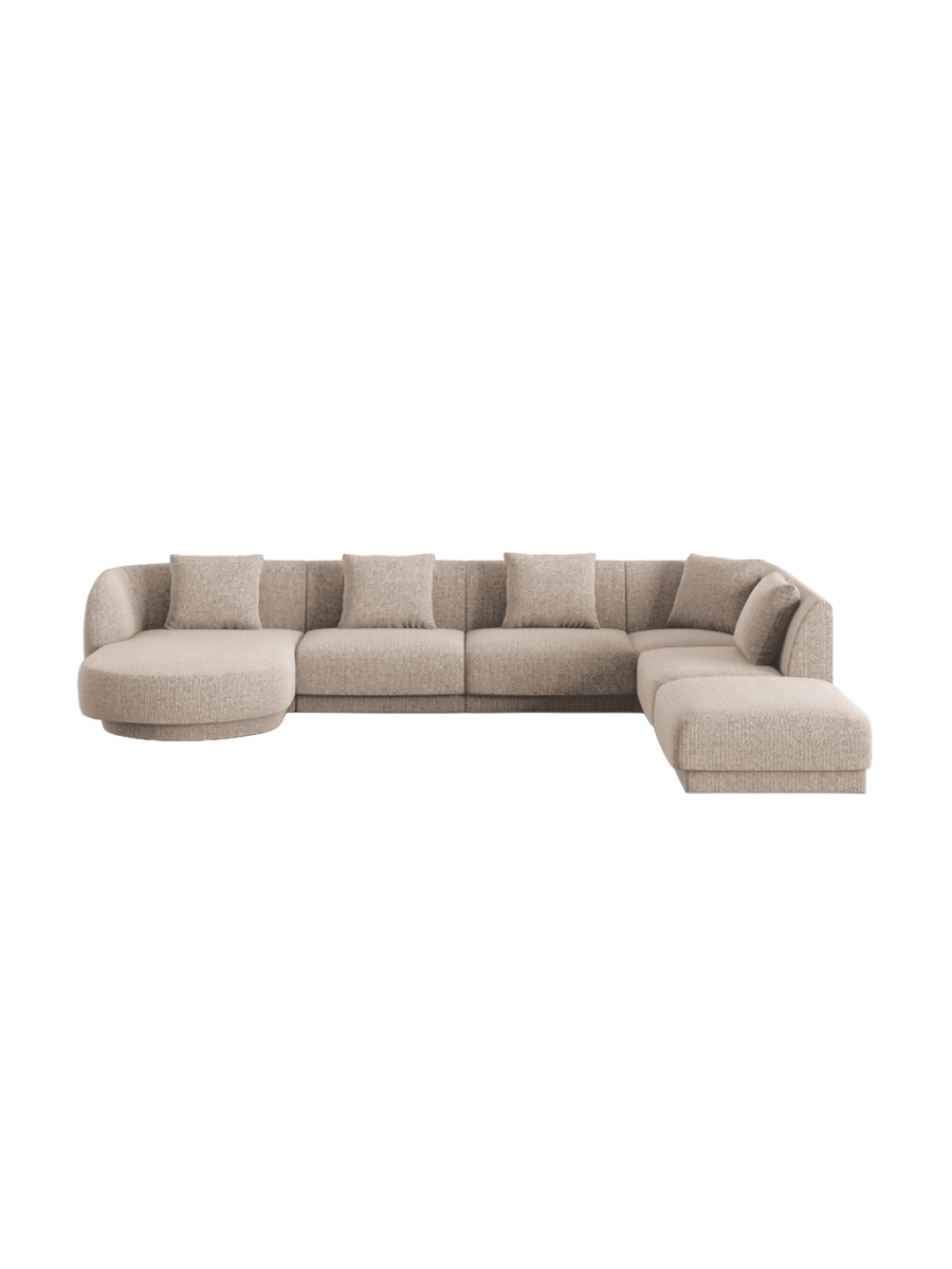
6-Seater Designer Panorama Sofa "Tulum" - Chenille Beige / long side right