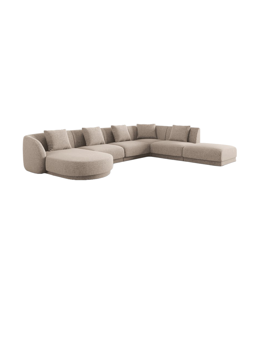 
6-Seater Designer Panorama Sofa "Tulum" - Chenille Beige / long side right