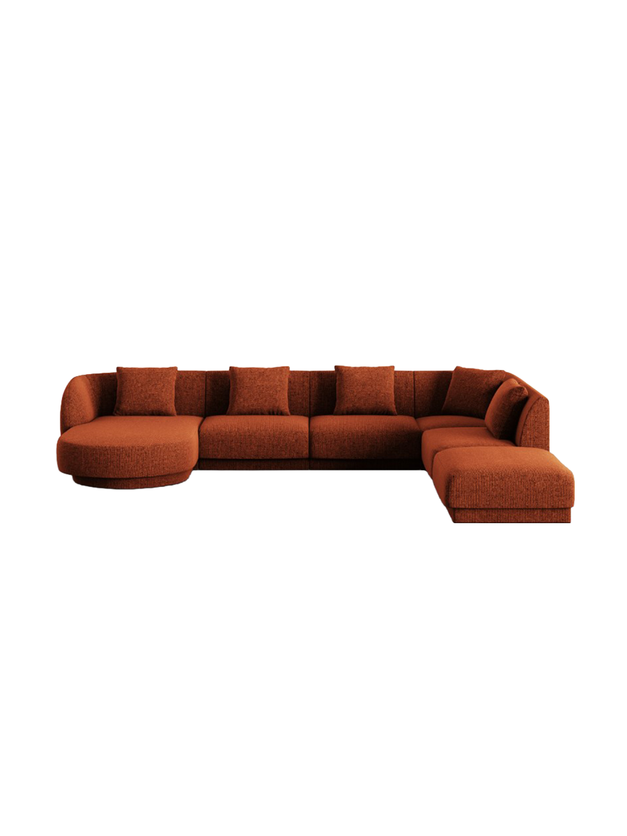 
6-Seater Designer Panorama Sofa "Tulum" - Chenille Terracotta / long side right