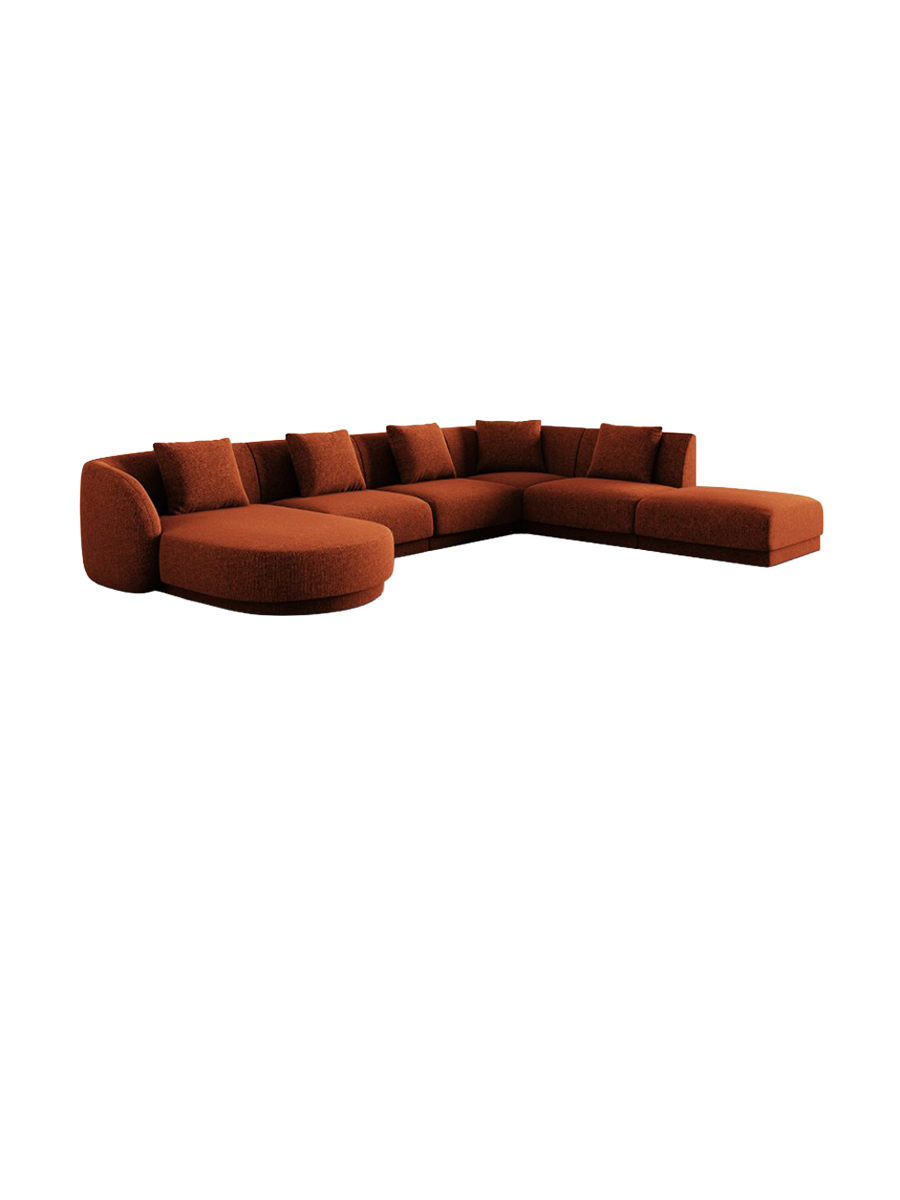
6-Seater Designer Panorama Sofa "Tulum" - Chenille Terracotta / long side right