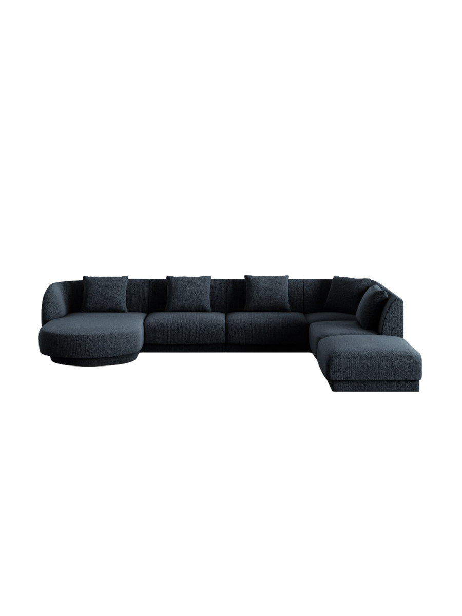 
6-Seater Designer Panorama Sofa "Tulum" - Chenille Royal Blue / long side right