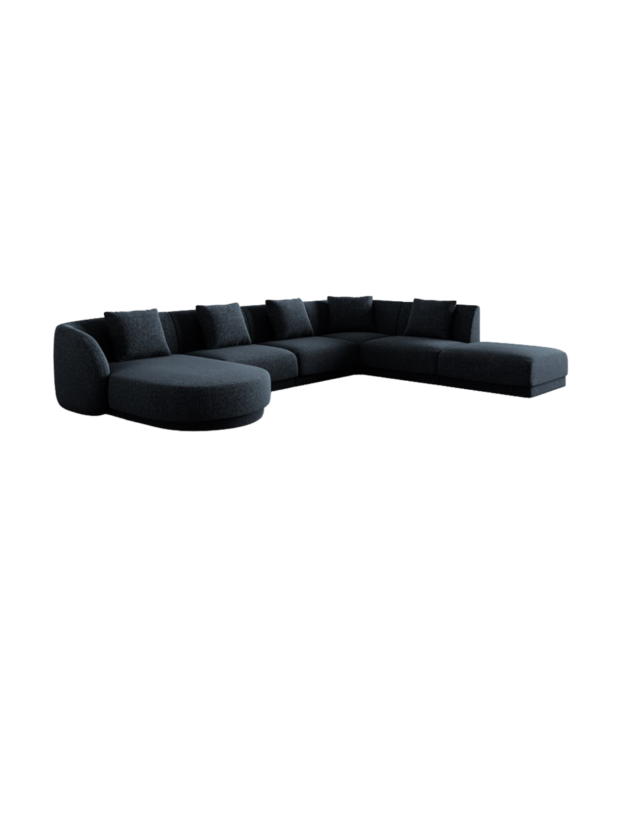 
6-Seater Designer Panorama Sofa "Tulum" - Chenille Royal Blue / long side right