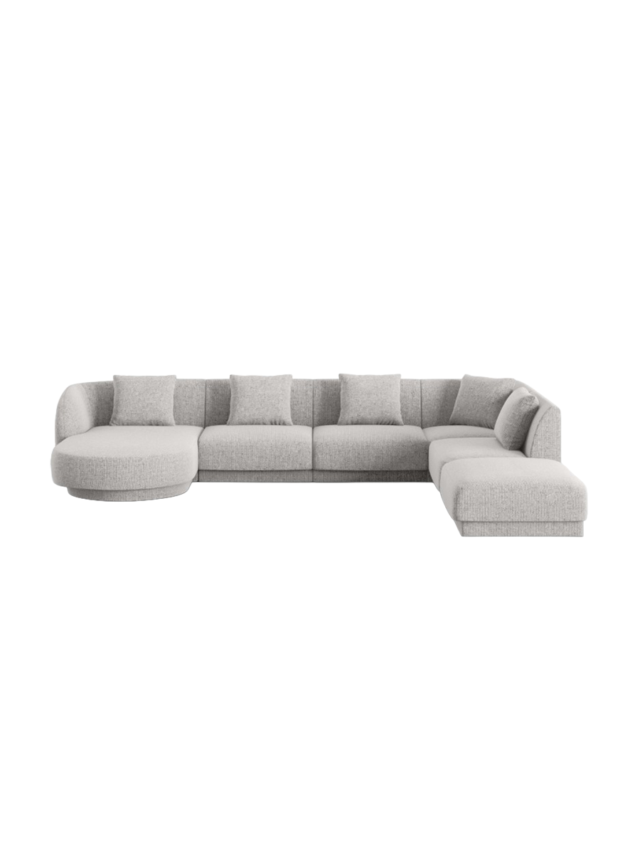 
6-Seater Designer Panorama Sofa "Tulum" - Chenille Light Grey / long side right